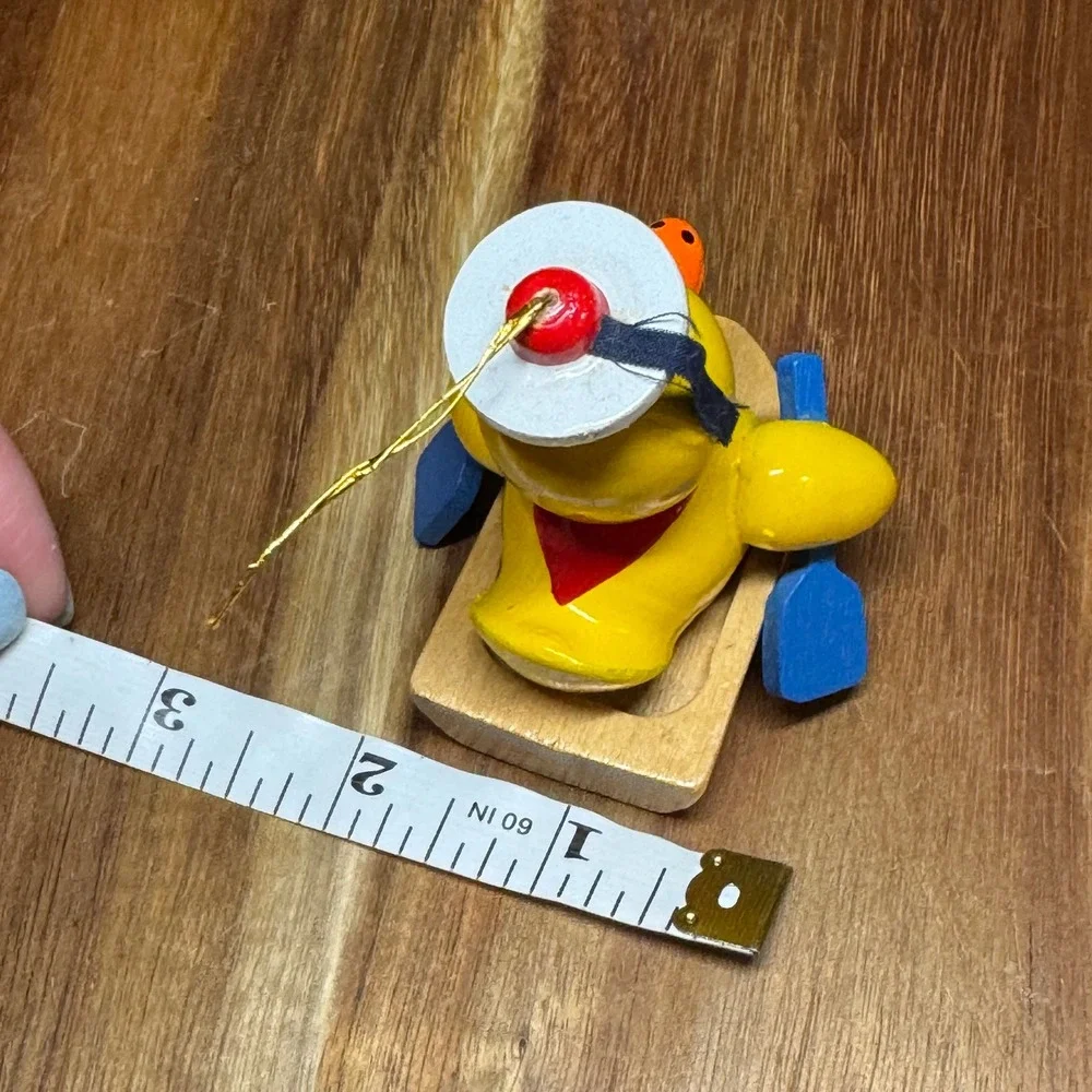 Vintage Wooden Duck Sailor Ornament Rowing Boat Nautical Hand Painted Yellow Oar
